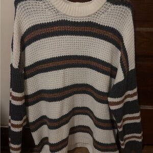 American Eagle Outfitters Striped Sweater - Cream, Brown, and Gray